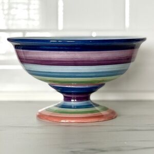 Tabletops Unlimited ROTUNDA Hand Painted COLORFUL FRLG Footed Fruit Bowl